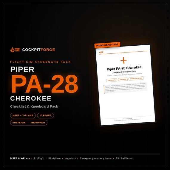 Piper PA-28 Warrior & Archer — Checklist & Kneeboard Pack